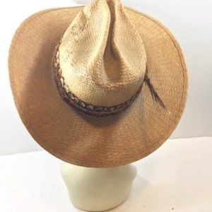 Vtg John B Stetson Co Straw Cowboy Western Hat with Feathers